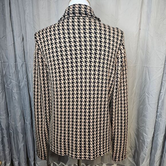 Chaps Classic Tan & Black Houndstooth Asymmetrical Zip Front Knit Sweater Jacket - Picture 4 of 10